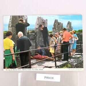 Kissing the Blarney Stone Castle, Co Cork Ireland John Hinde 1960s Postcard